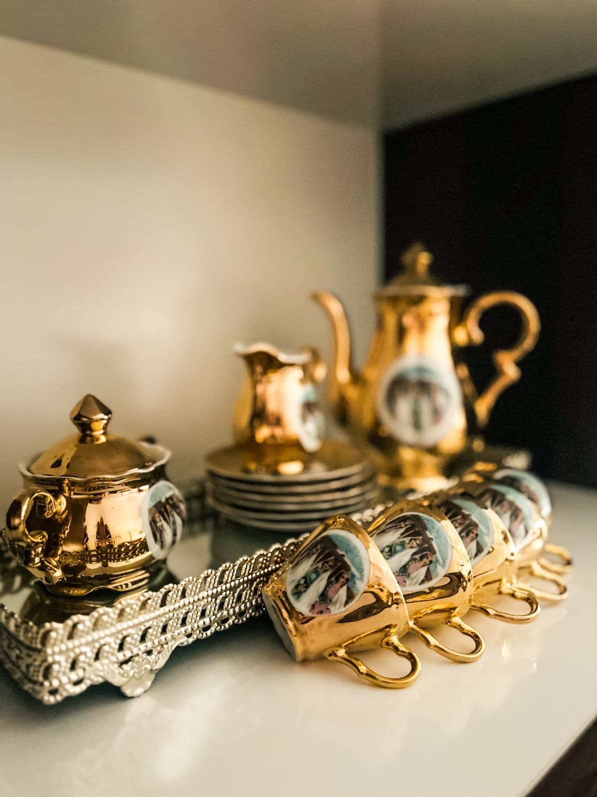 An elegant gold tea service